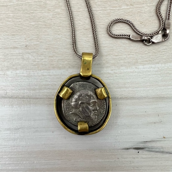 Greek Silver Coin Pendant Necklace .925 Sterling Silver Chain - Picture 5 of 6
